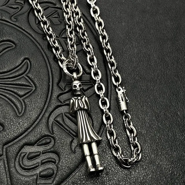 Silver-Tone Skull Figure Pendant Necklace 3