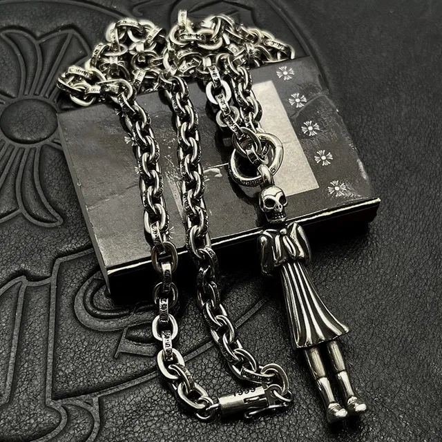 Silver-Tone Skull Figure Pendant Necklace 4