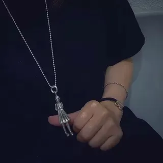 Silver-Tone Skull Figure Pendant Necklace 6