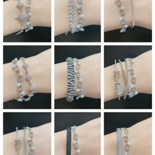 Pulsera de tono plateado con estrella y vid de perlas