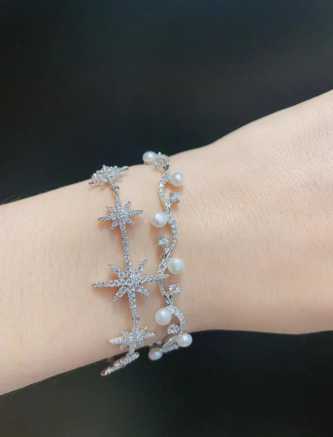 Silver-Tone Star and Pearl Vine Bracelet 3