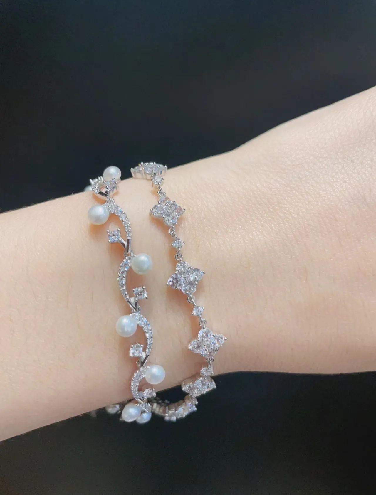 Silver-Tone Star and Pearl Vine Bracelet 4