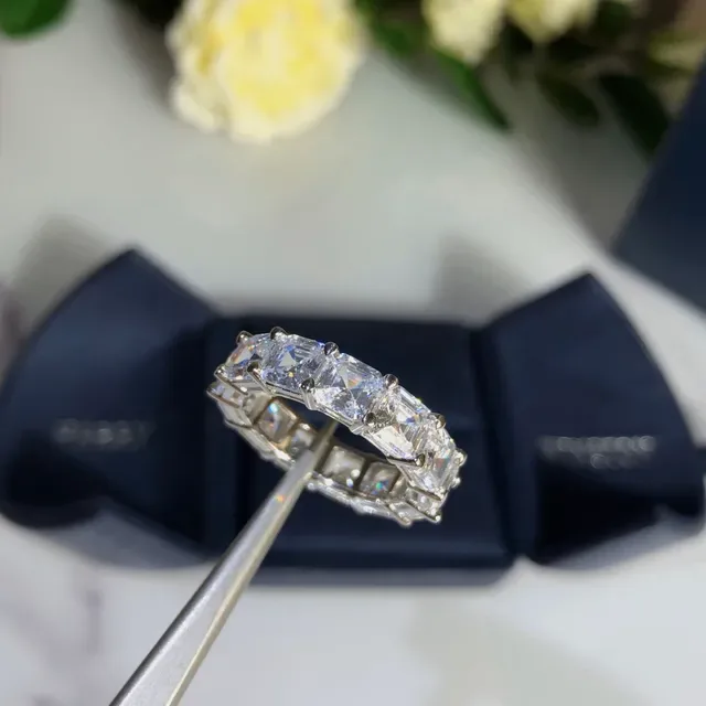 Silver-Toned Emerald-Cut Stone Eternity Band Ring 5
