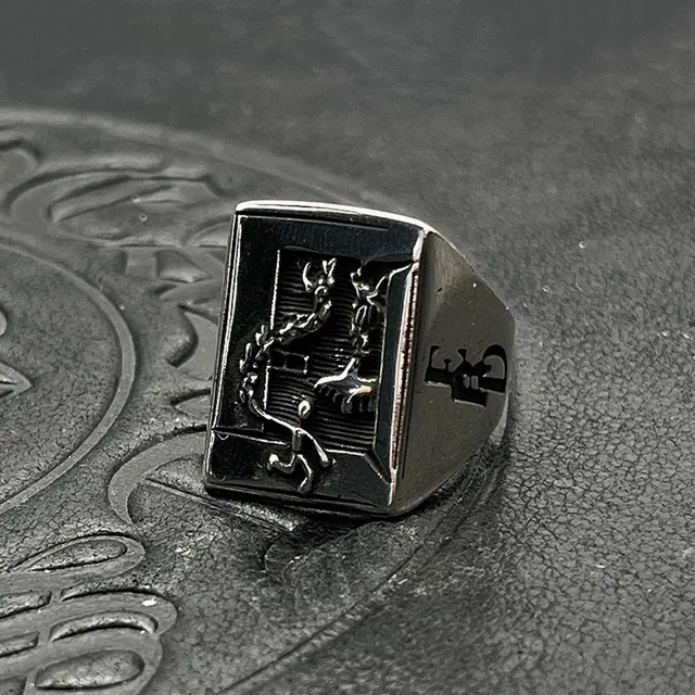 Silver-Toned Rectangular Engraved Statement Ring 2