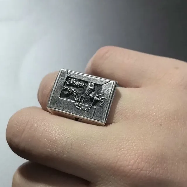 Silver-Toned Rectangular Engraved Statement Ring 4