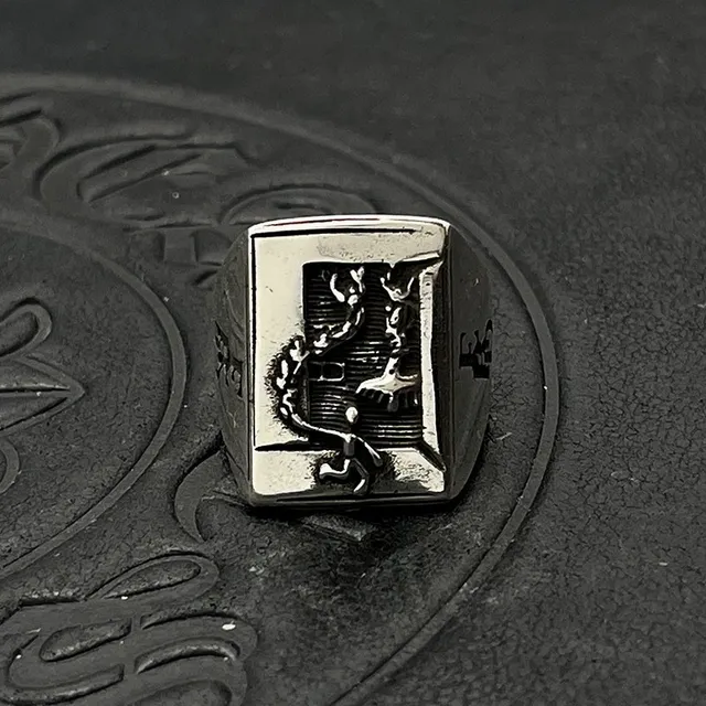 Silver-Toned Rectangular Engraved Statement Ring 7