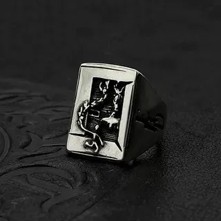 Silver-Toned Rectangular Engraved Statement Ring 8