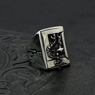 Silver-Toned Rectangular Engraved Statement Ring 9
