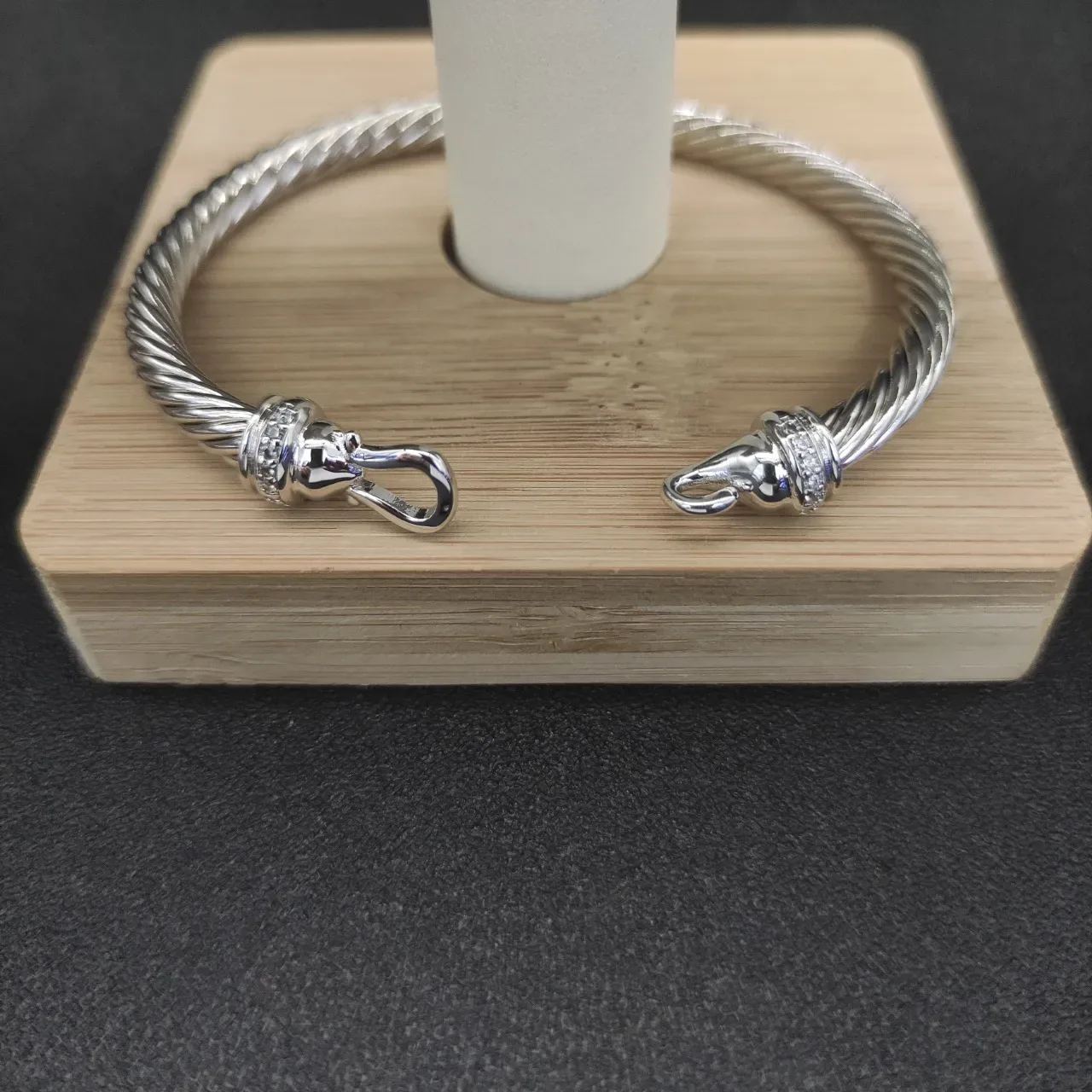 Silver Twisted Cable Hook-and-Eye Clasp Bracelet 2