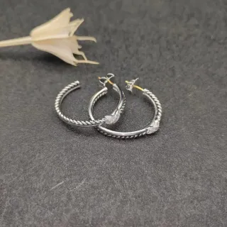 Silver Twisted Rope Texture Leaf-Shaped Embellishments Earrings