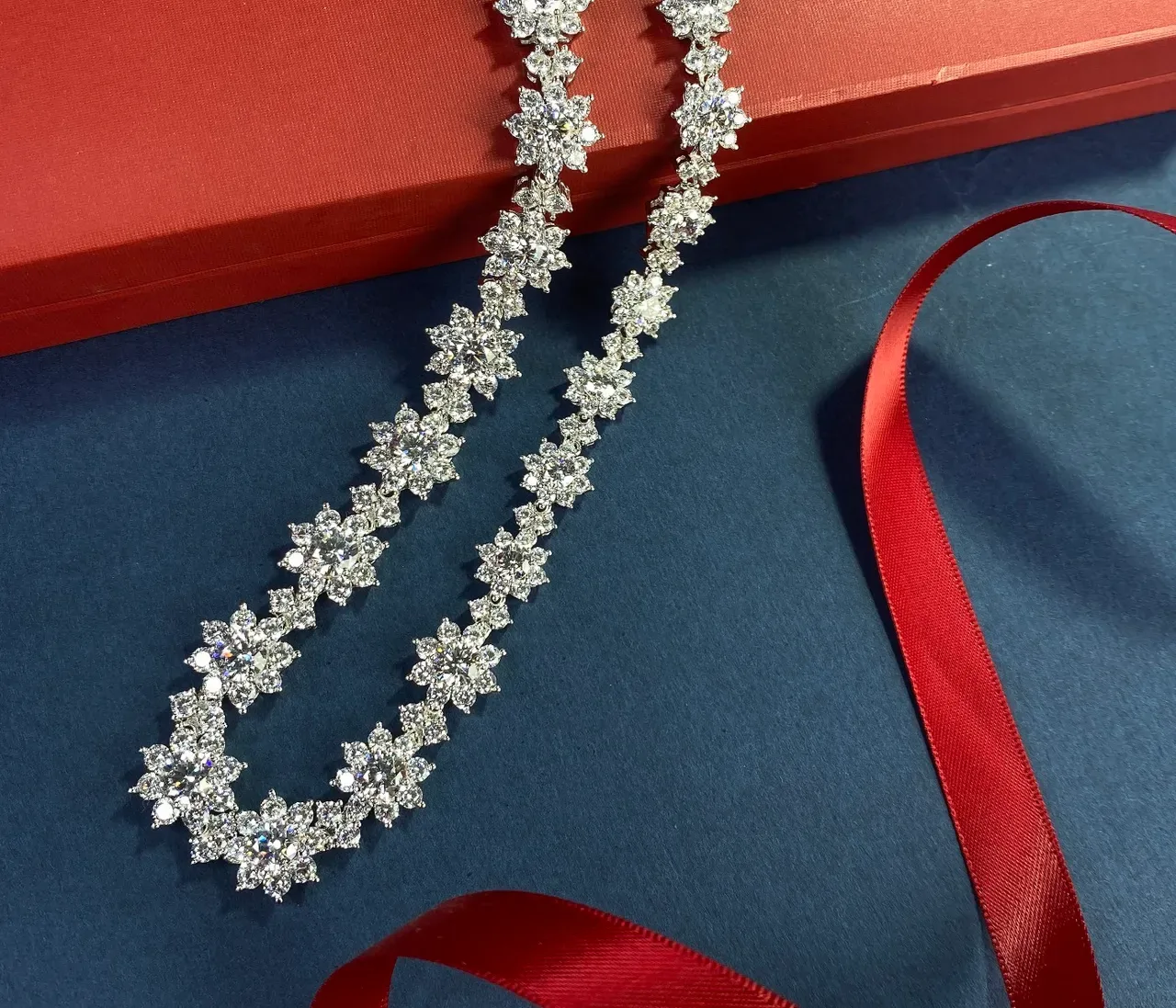 Silver White Floral Cluster Motif Multi-Stone Pave Setting Necklace 2