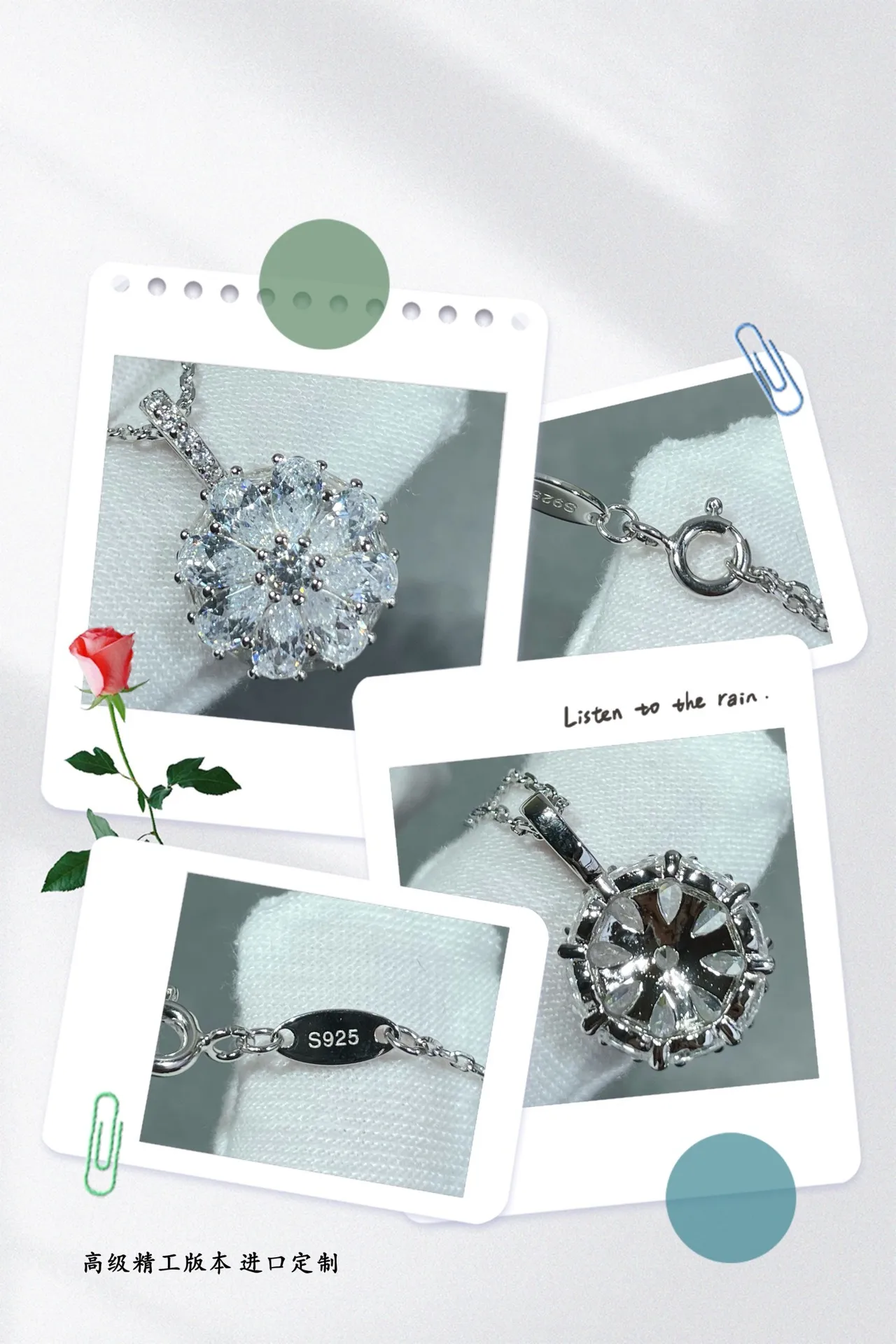 Silver White Floral Pendant Multi-Stone Halo Design Necklace 2