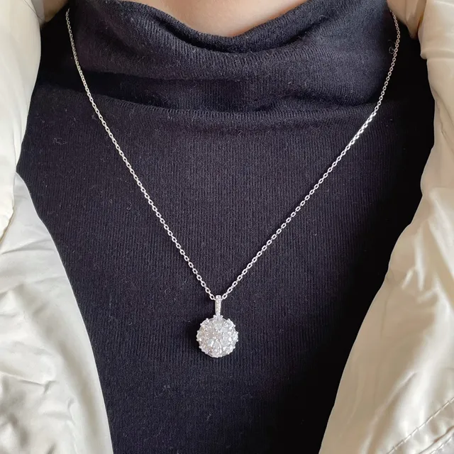 Silver White Floral Pendant Multi-Stone Halo Design Necklace 9
