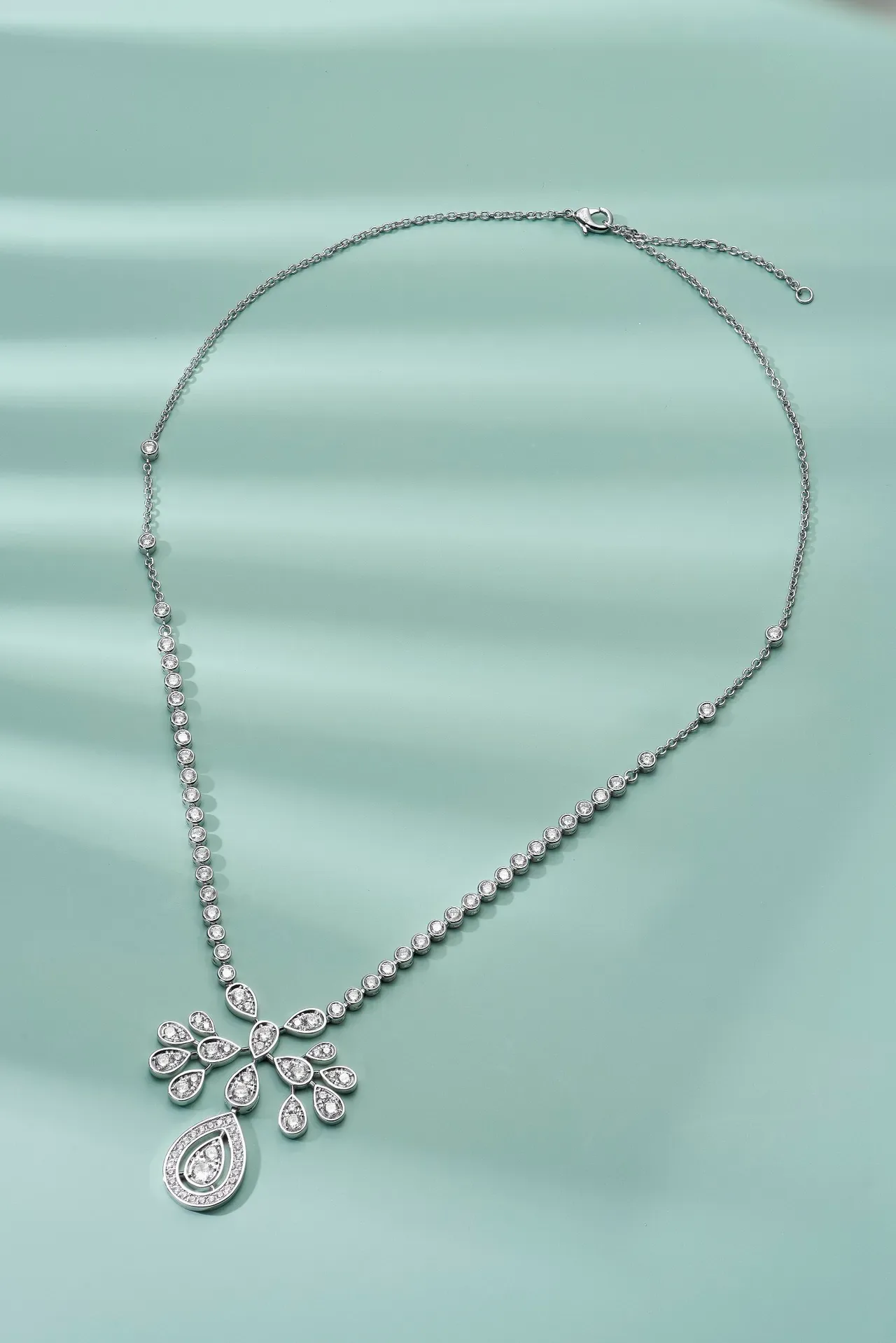 Silver White Multi-Teardrop Pendant Pavé-Set Diamonds Necklace 4