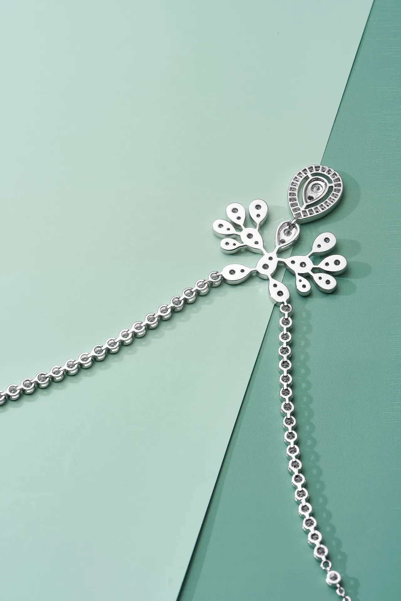Silver White Multi-Teardrop Pendant Pavé-Set Diamonds Necklace 5