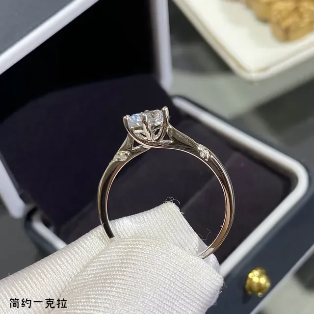 Silver White Solitaire Center Stone Four-Prong Crown Ring 4