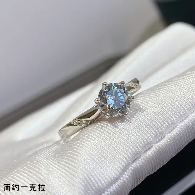 Silver White Solitaire Center Stone Four-Prong Crown Ring 6