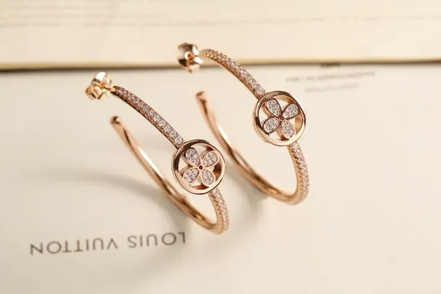 Silver Yellow Gold Rose Gold Pavé Floral Hoop Earrings 4