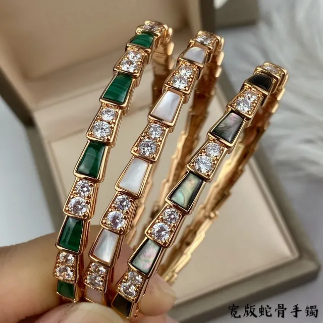 Snake Bone Bracelet Green Gold Segmented Geometric Bracelet 2