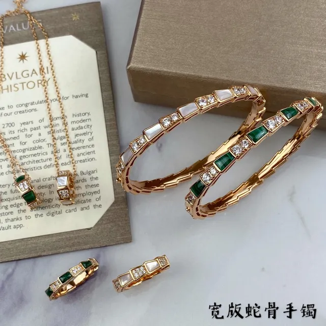 Snake Bone Bracelet Green Gold Segmented Geometric Bracelet 6