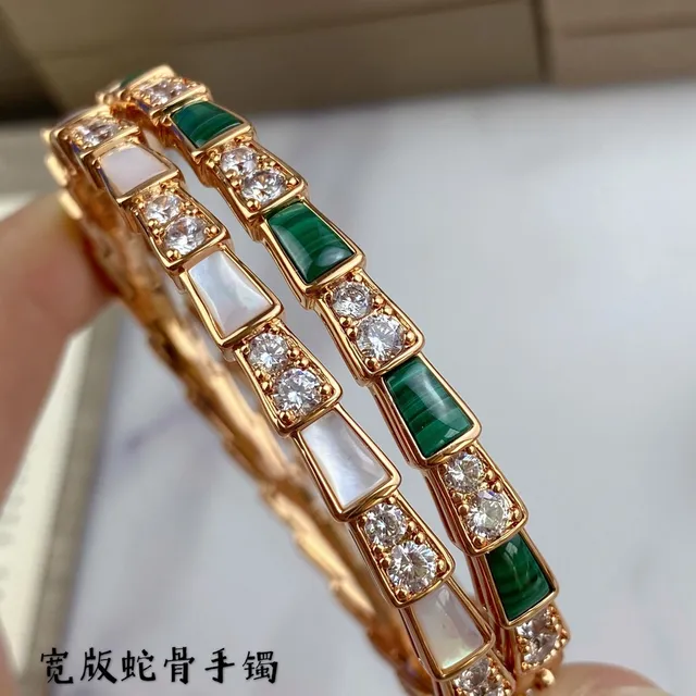 Snake Bone Bracelet Green Gold Segmented Geometric Bracelet 8