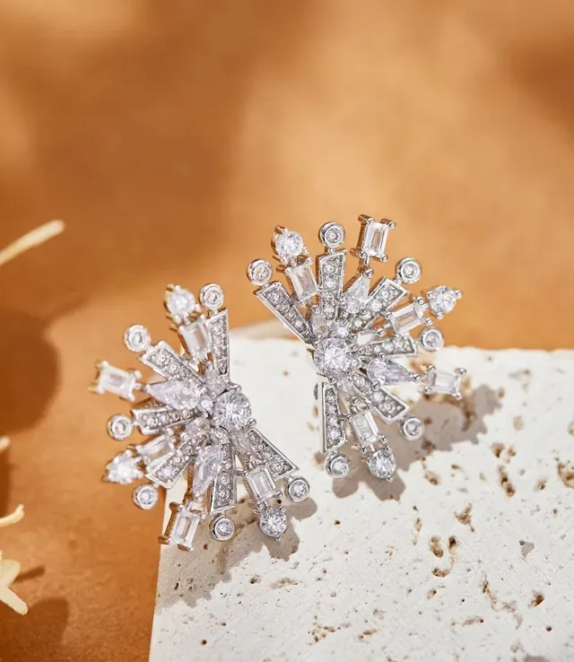 Snowflake-Inspired Multi-Cut Crystal Starburst Earrings 6