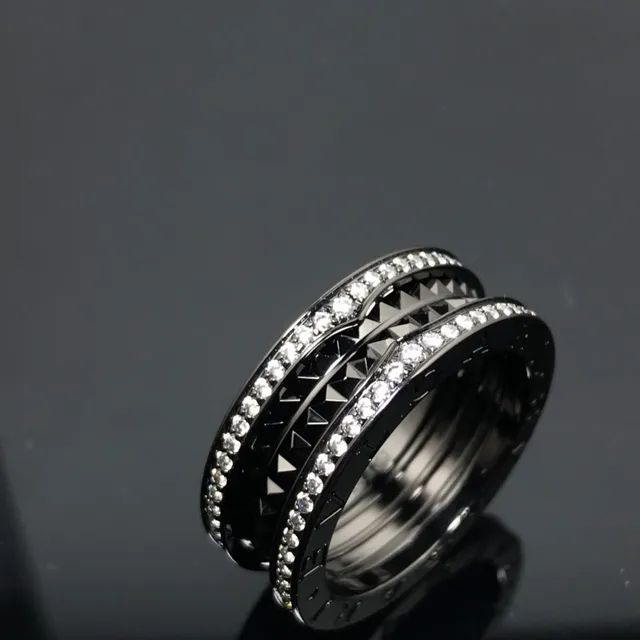 Stacked Pavé Crystal and Faceted Pyramid Black Ring 2