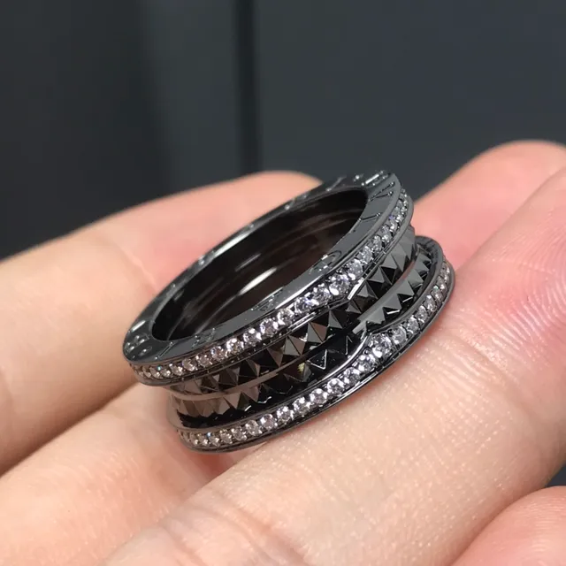 Stacked Pavé Crystal and Faceted Pyramid Black Ring 3