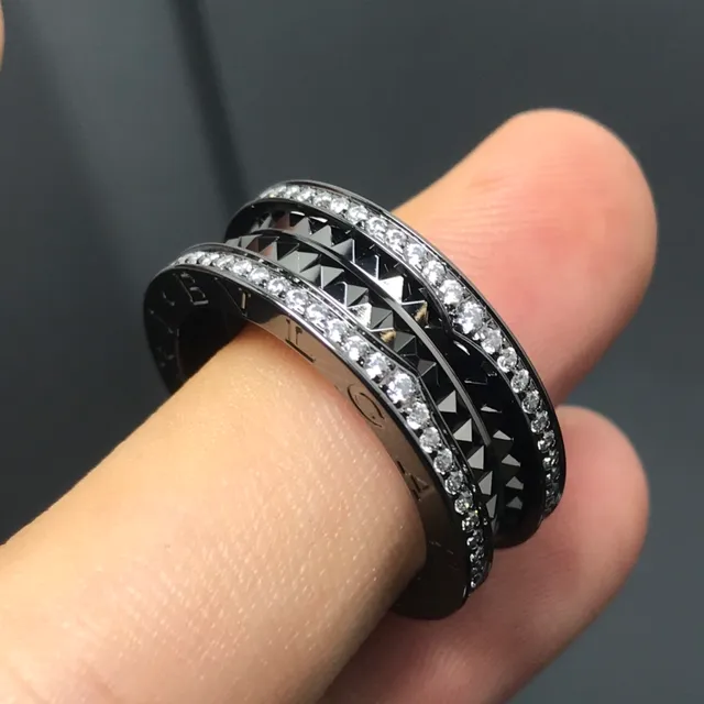 Stacked Pavé Crystal and Faceted Pyramid Black Ring 4