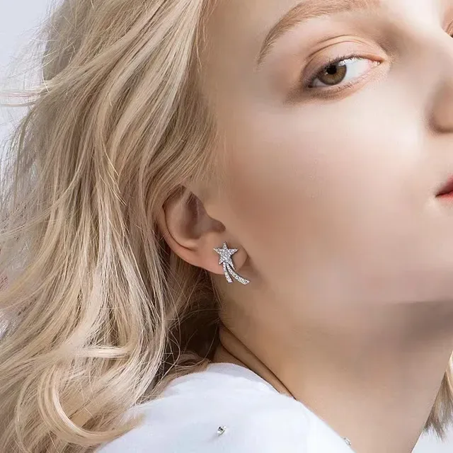 Star-Shaped Pavé Crystal Shooting-Star Stud Earrings 2