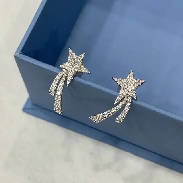 Star-Shaped Pavé Crystal Shooting-Star Stud Earrings 4