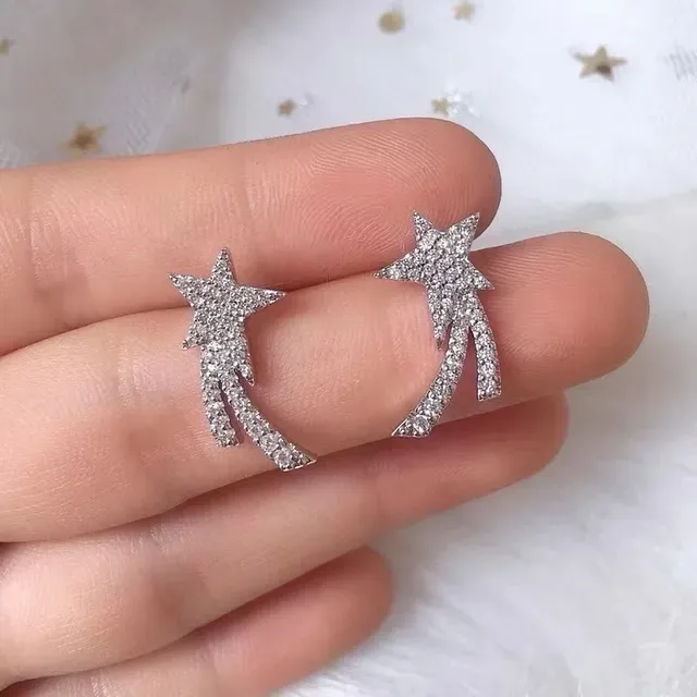 Star-Shaped Pavé Crystal Shooting-Star Stud Earrings 5