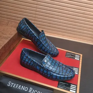 Stefano Ricci नीली मगरमछ उभरा चमड़ा लोफर्स