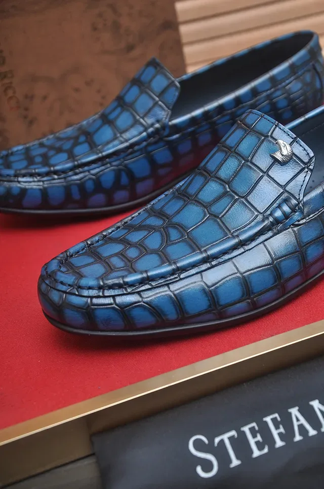 Stefano Ricci Blue Crocodile-Embossed Leather Loafers 2