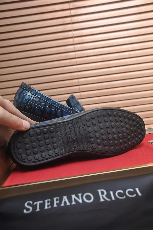 Stefano Ricci Blue Crocodile-Embossed Leather Loafers 3