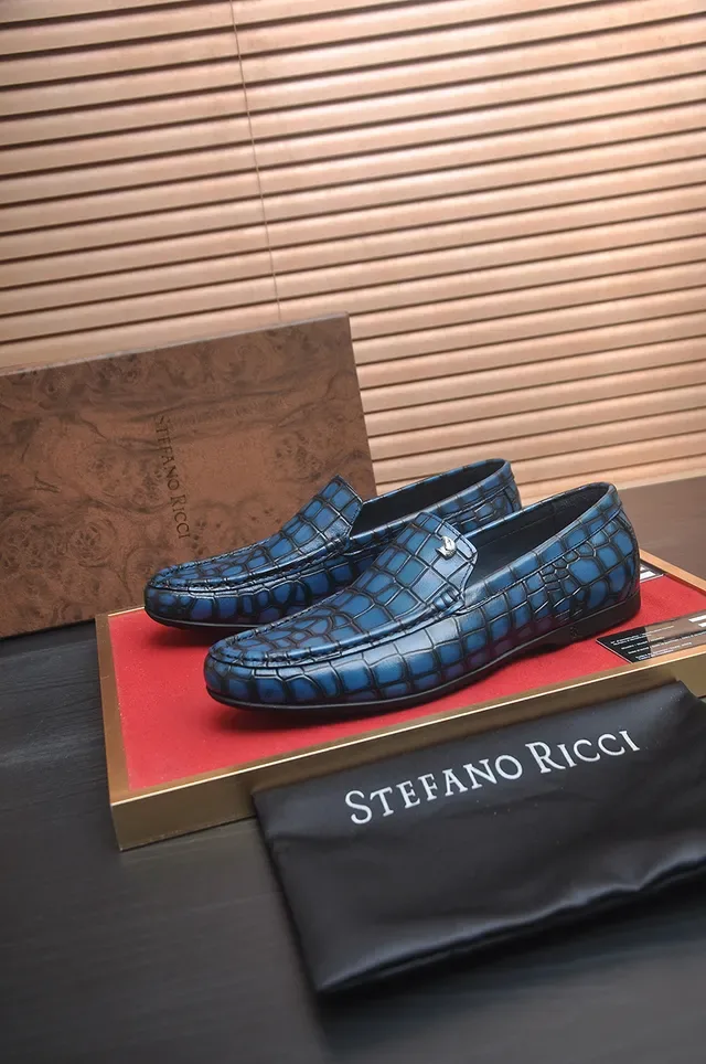 Stefano Ricci Blue Crocodile-Embossed Leather Loafers 4