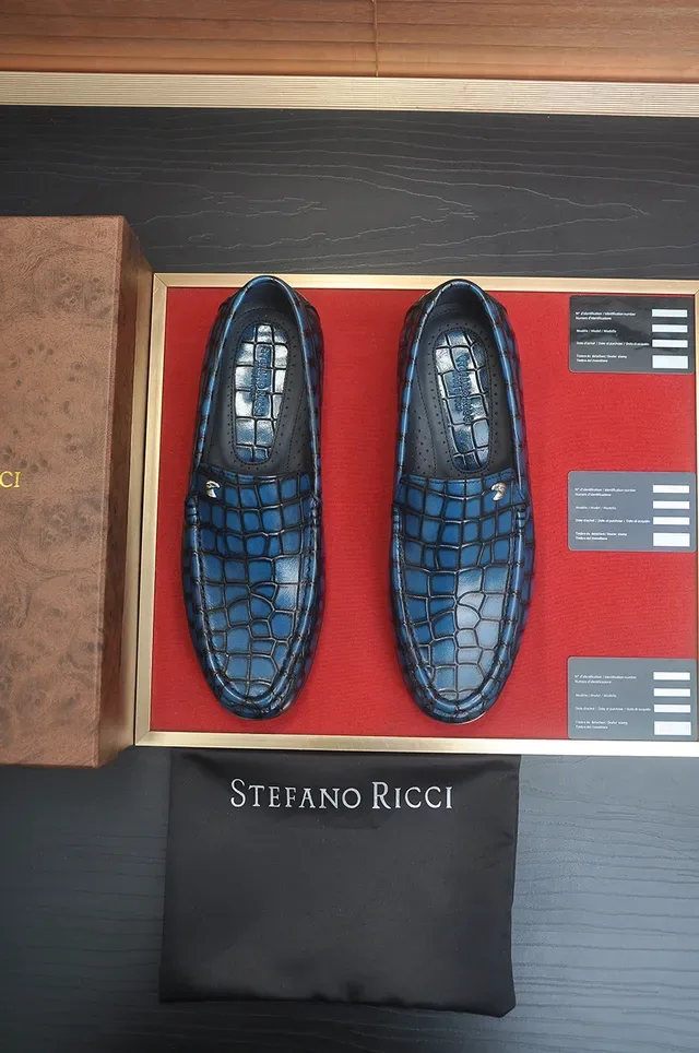 Stefano Ricci Blue Crocodile-Embossed Leather Loafers 5