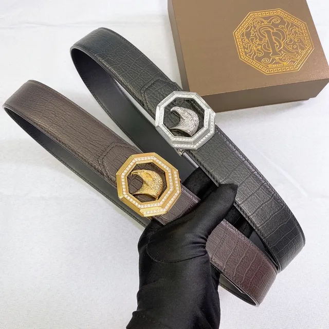 Stefano Ricci Eagle Head Octagonal Crystal Buckle Black Crocodile Leather Belt 3
