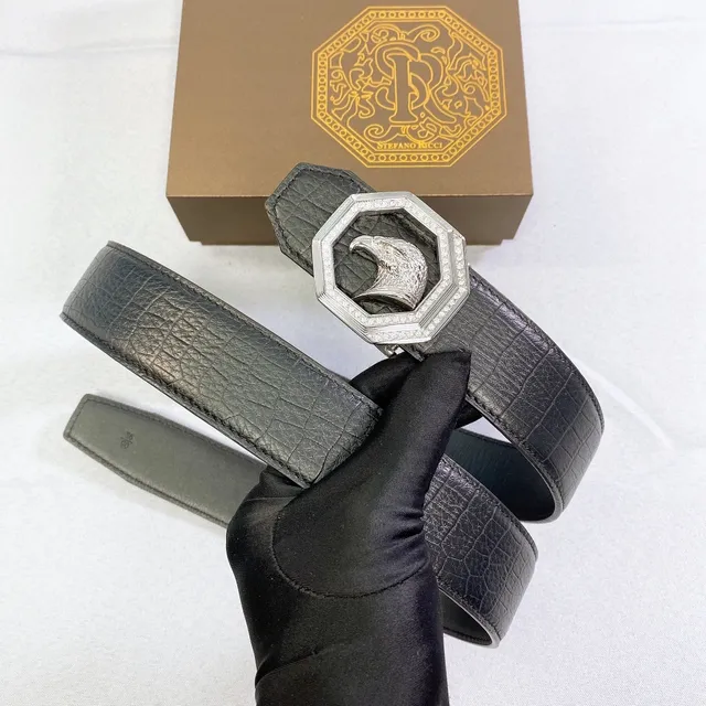 Stefano Ricci Eagle Head Octagonal Crystal Buckle Black Crocodile Leather Belt 6