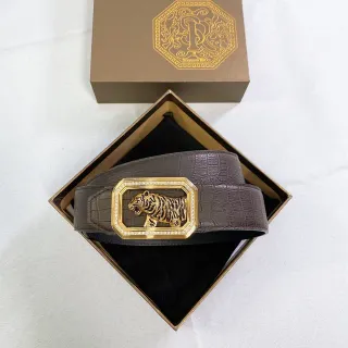 Stefano Ricci Tiger Buckle Crocodile-Embossed Leather Belt