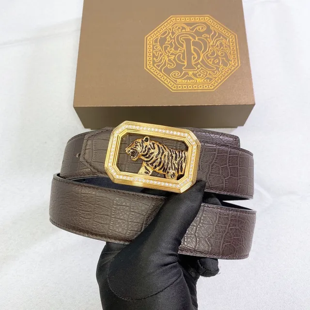 Stefano Ricci Tiger Buckle Crocodile-Embossed Leather Belt 2