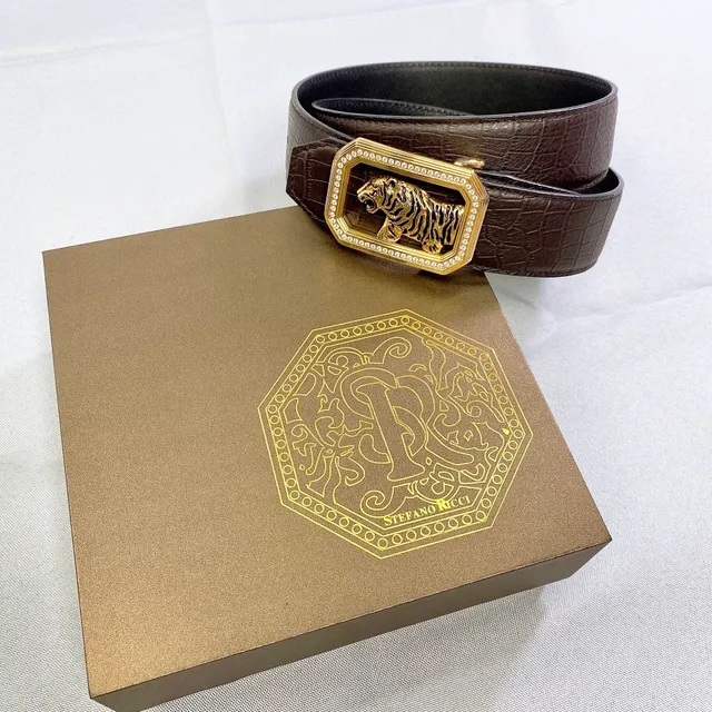 Stefano Ricci Tiger Buckle Crocodile-Embossed Leather Belt 3