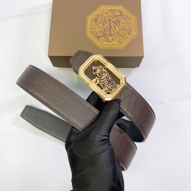 Stefano Ricci Tiger Buckle Crocodile-Embossed Leather Belt 4