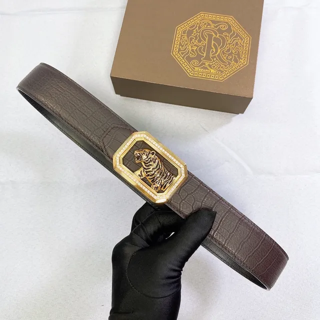 Stefano Ricci Tiger Buckle Crocodile-Embossed Leather Belt 6