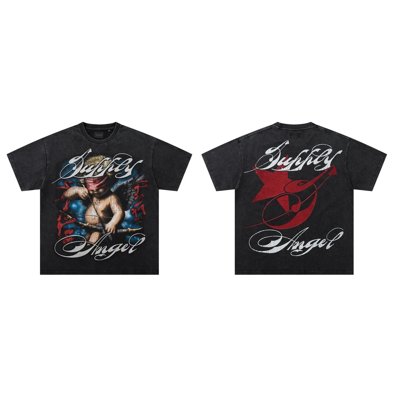 Supply Angel Graphic Oversized Black T-Shirt 2