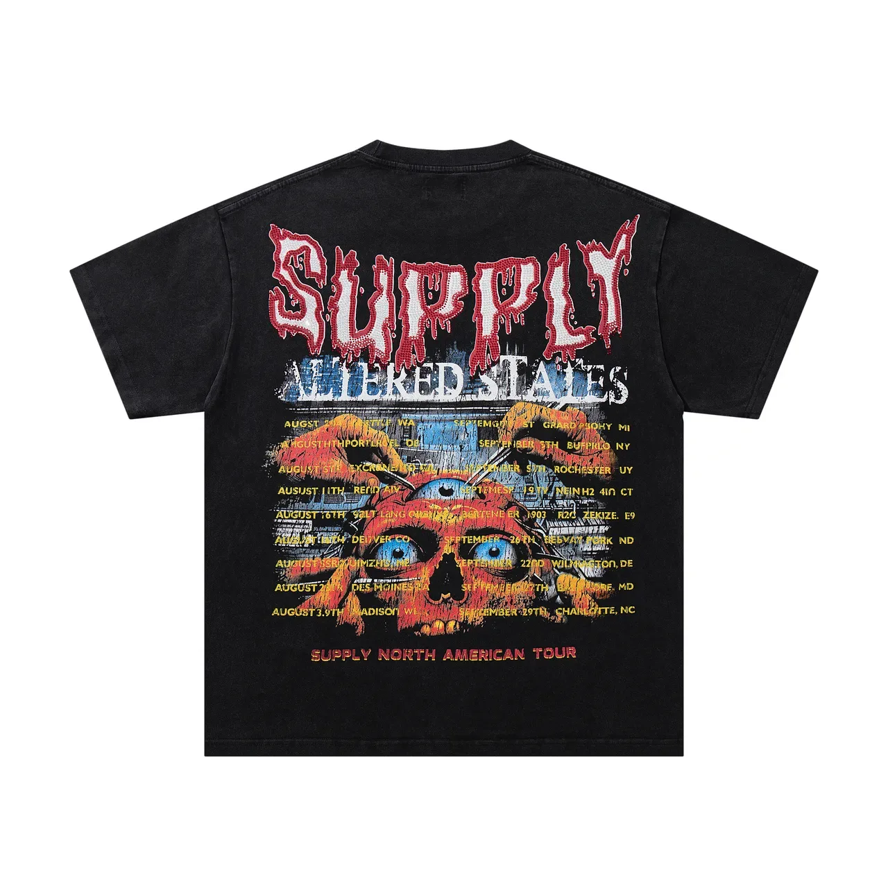SUPPLY Skull Graphic Tour Print Black T-Shirt 4