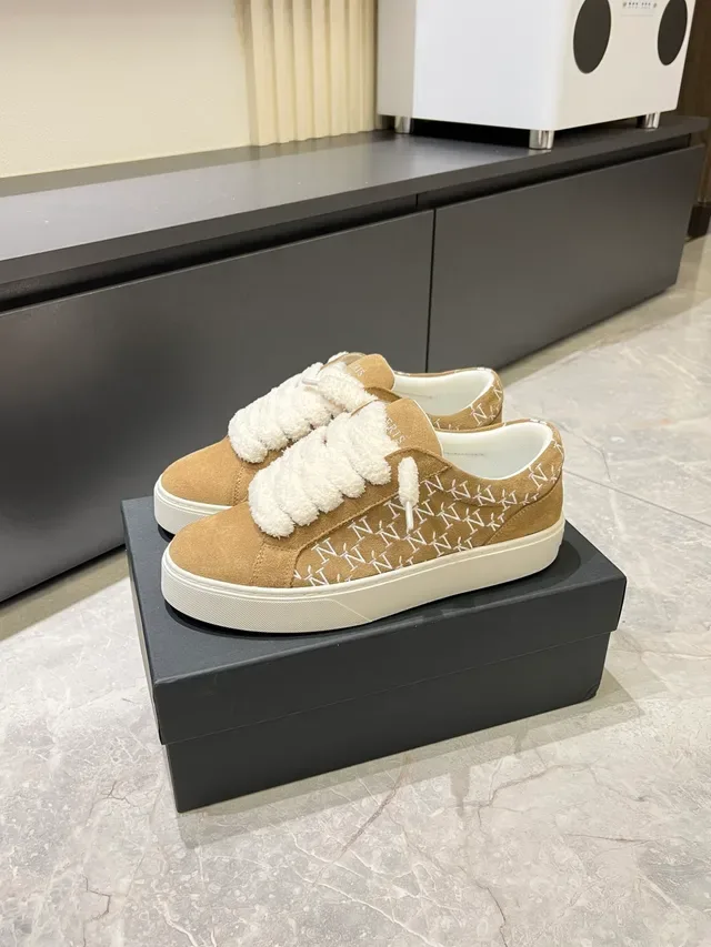 Tan Suede Monogram Plush Strap Lifestyle Sneakers 5