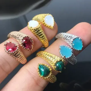 Textured Scale Band Cabochon Gemstone Rings