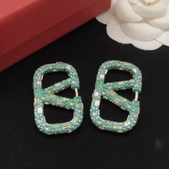 Turquoise Crystal-Encrusted Geometric Hoop Earrings 2