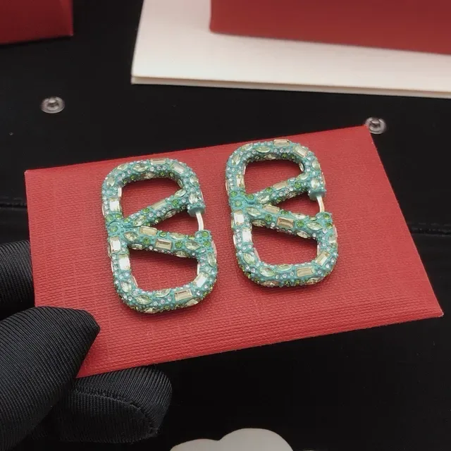 Turquoise Crystal-Encrusted Geometric Hoop Earrings 4